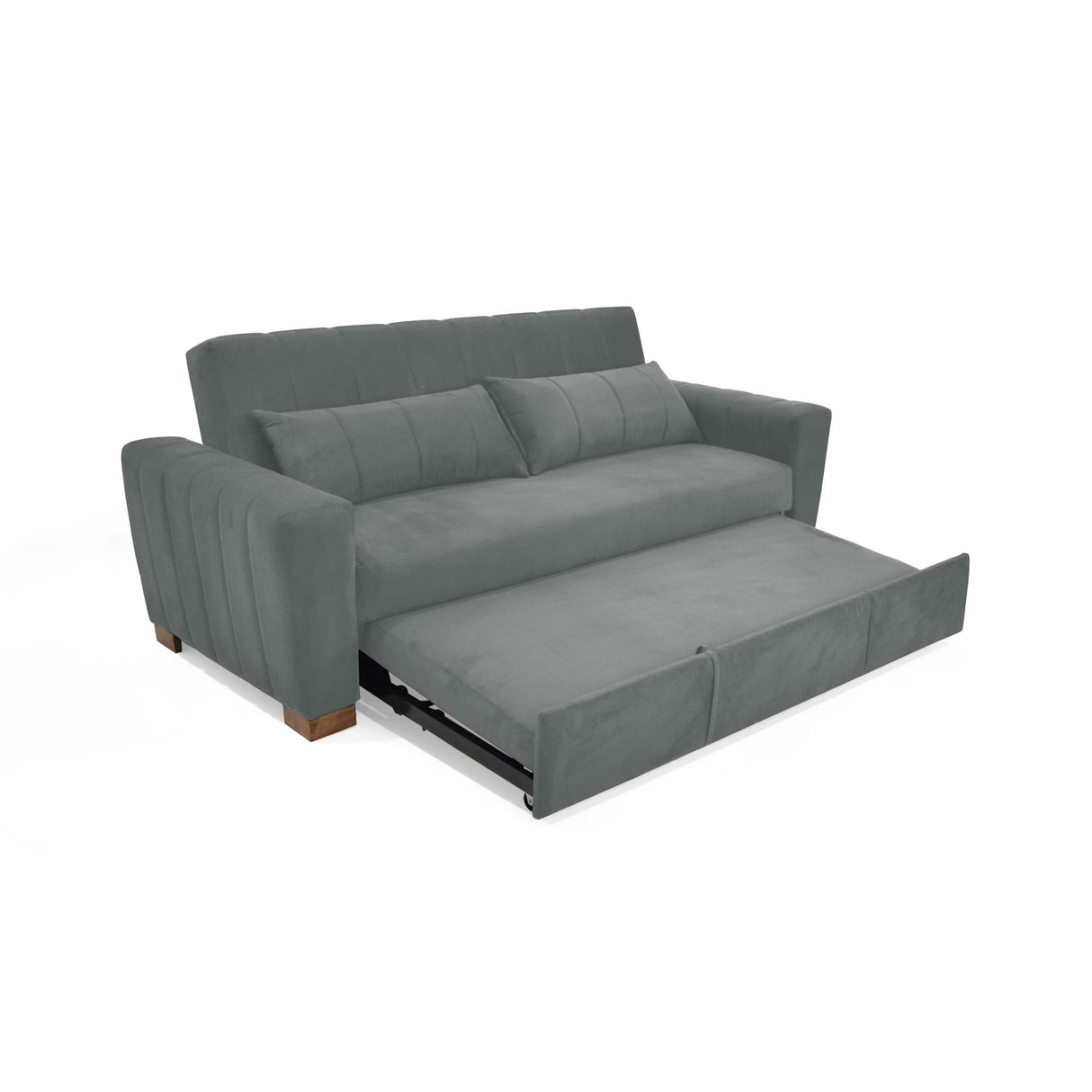 Sofá Cama Hannover Gris Denver y Matiz Caoba 210x85cm de Tres Puestos Reclinable sin Apoya Brazos