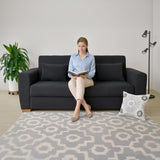 Sofá Cama Hannover Negro Denver y Matiz Caoba 210x85cm de Tres Puestos Reclinable sin Apoya Brazos