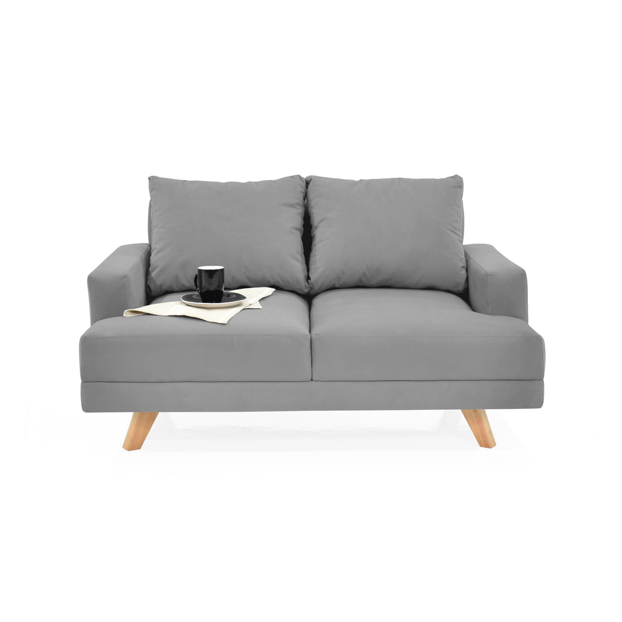 Sofá Lisboa Gris Denver y Matiz Natural 137x84cm de Dos Puestos sin Apoya Brazos