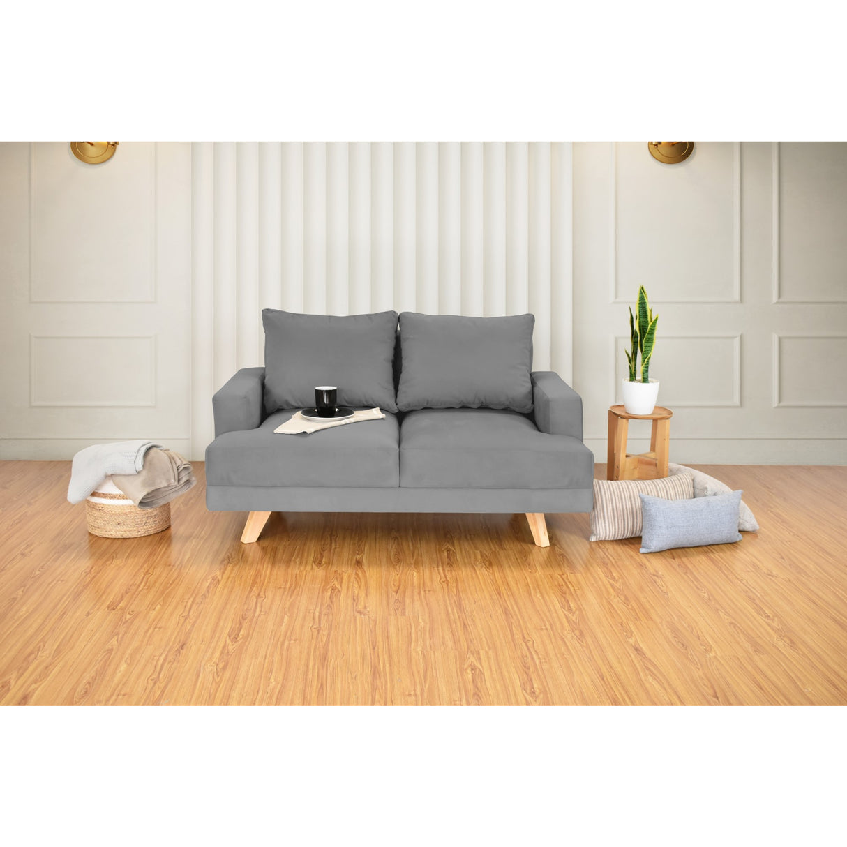 Sofá Lisboa Gris Denver y Matiz Natural 137x84cm de Dos Puestos sin Apoya Brazos