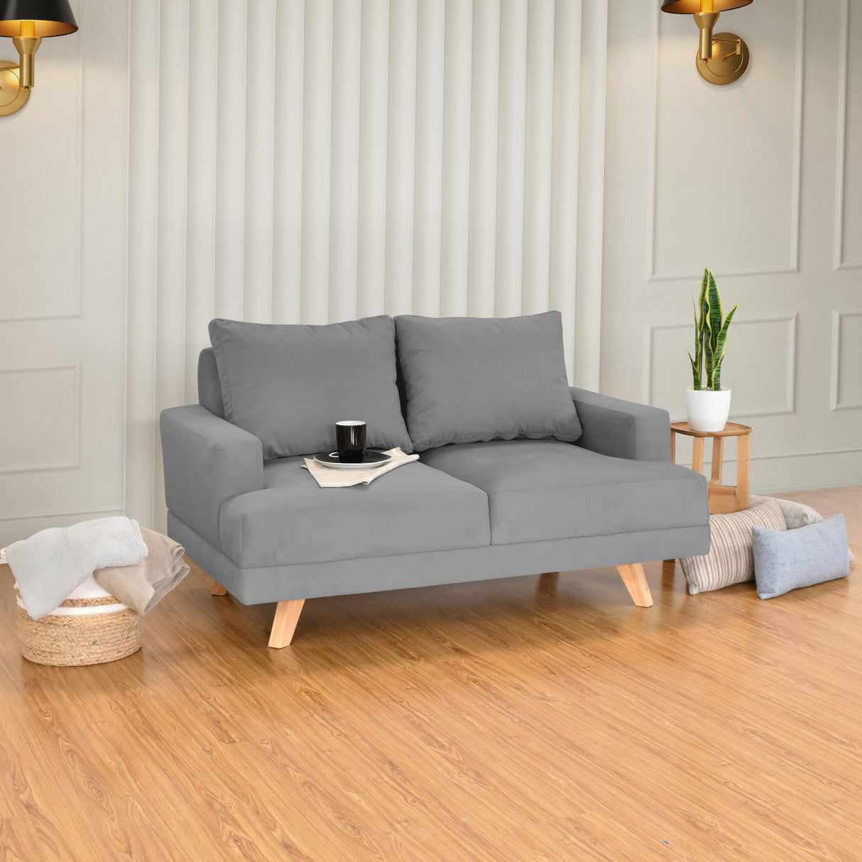 Sofá Lisboa Gris Denver y Matiz Natural 137x84cm de Dos Puestos sin Apoya Brazos