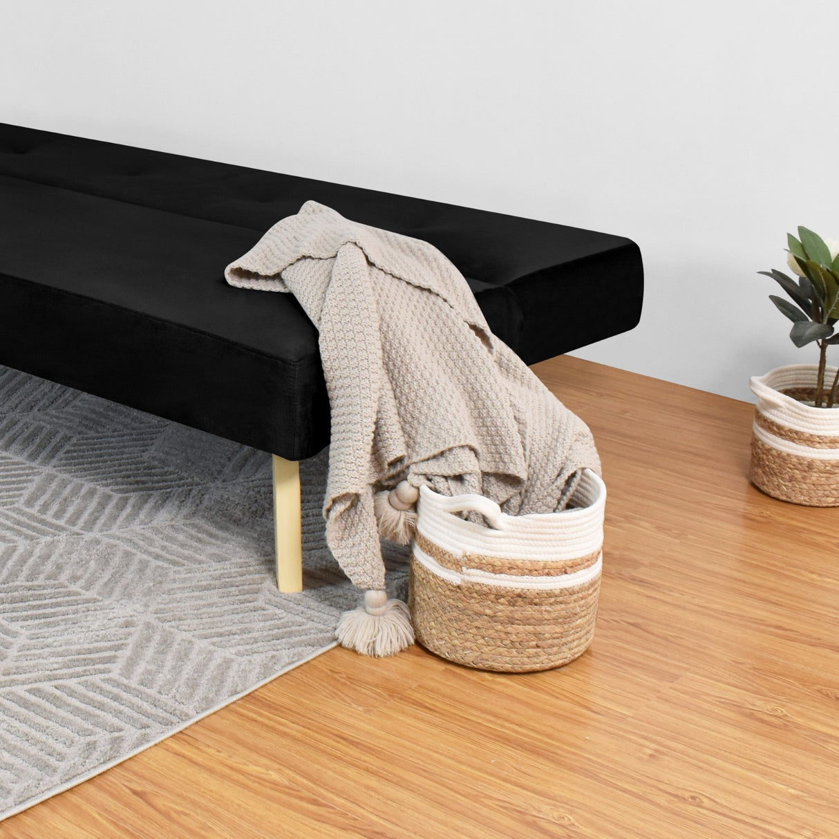Sofá Cama London Negro Denver y Matiz Natural 180x78cm de Dos Puestos Reclinable sin Apoya Brazos