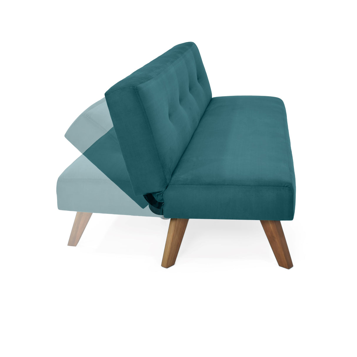 Sofá Cama London Petróleo Denver y Matiz Caoba 180x78cm de Dos Puestos Reclinable sin Apoya Brazos