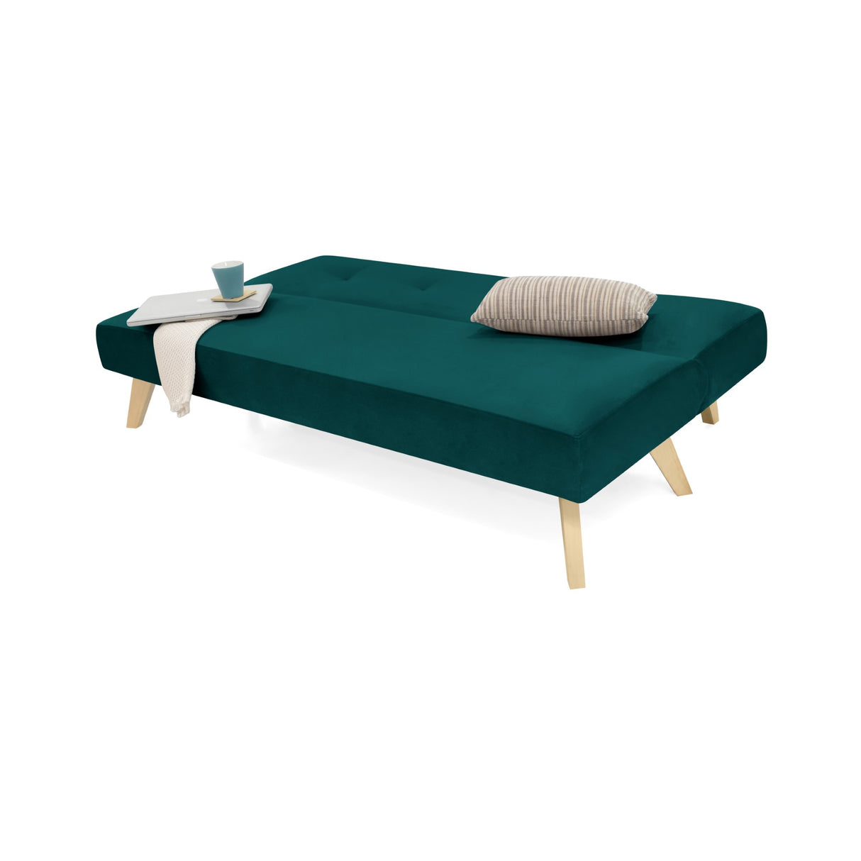 Sofá Cama London Petróleo Denver y Matiz Natural 180x78cm de Dos Puestos Reclinable sin Apoya Brazos