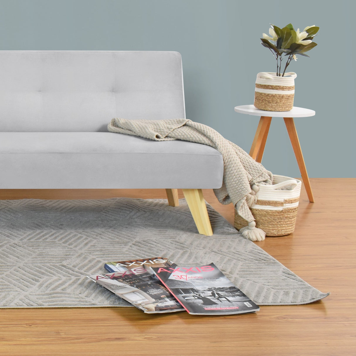 Sofá Cama London Plata Denver y Matiz Natural 180x78cm de Dos Puestos Reclinable sin Apoya Brazos