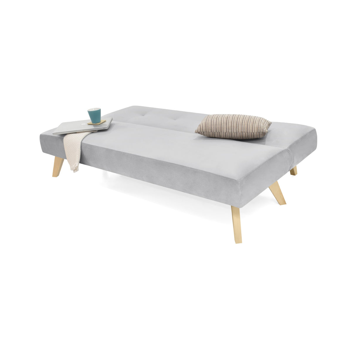 Sofá Cama London Plata Denver y Matiz Natural 180x78cm de Dos Puestos Reclinable sin Apoya Brazos