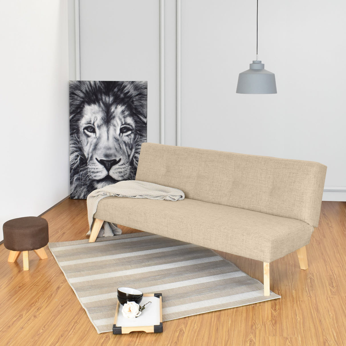 Sofá Cama London Beige Dicosta y Matiz Natural 180x78cm de Dos Puestos Reclinable sin Apoya Brazos