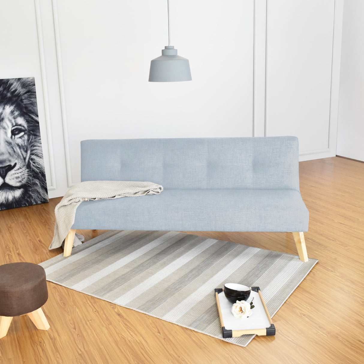 Sofá Cama London Plomo Eureka y Matiz Natural 180x78cm de Dos Puestos Reclinable sin Apoya Brazos