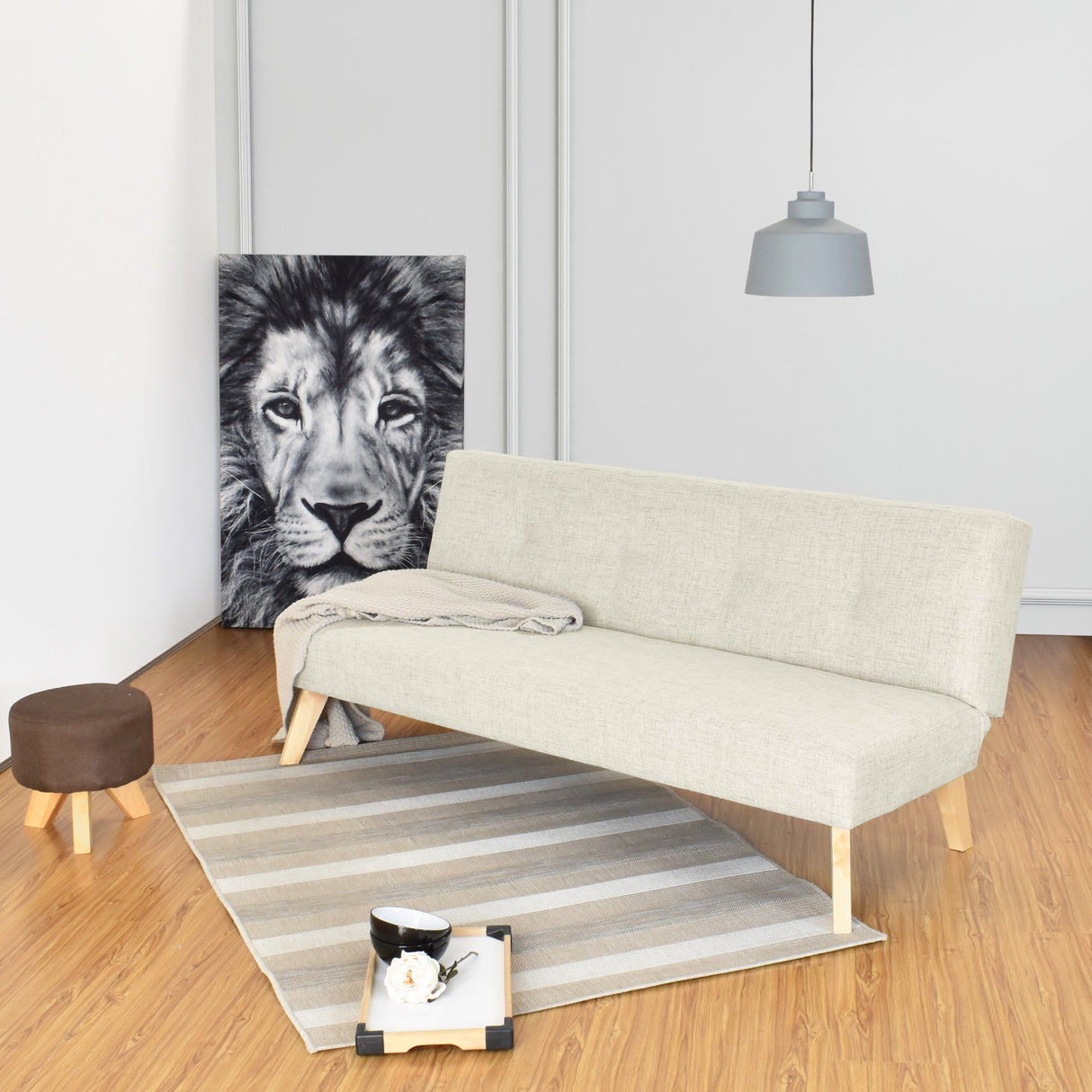 Sofá Cama London Taupe Dicosta y Matiz Natural 180x78cm de Dos Puestos Reclinable sin Apoya Brazos
