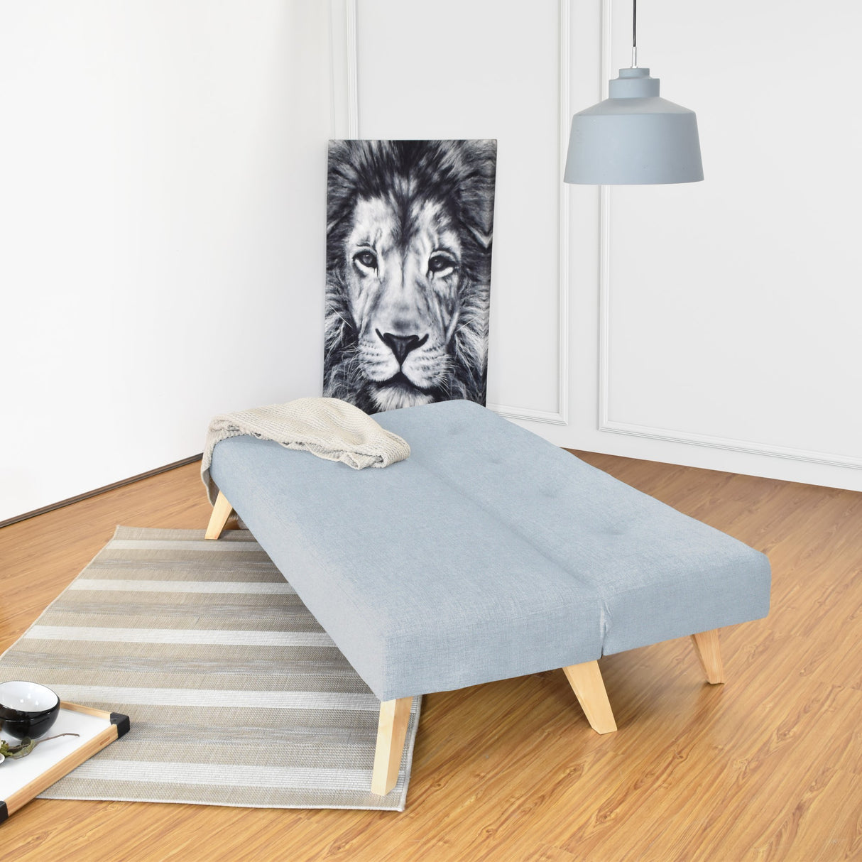Sofá Cama London Plata Eureka y Matiz Natural 180x78cm de Dos Puestos Reclinable sin Apoya Brazos