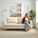 Sofá Louisiana Beige Sky y Matiz Caoba 195x93cm de Tres Puestos con Apoya Brazos