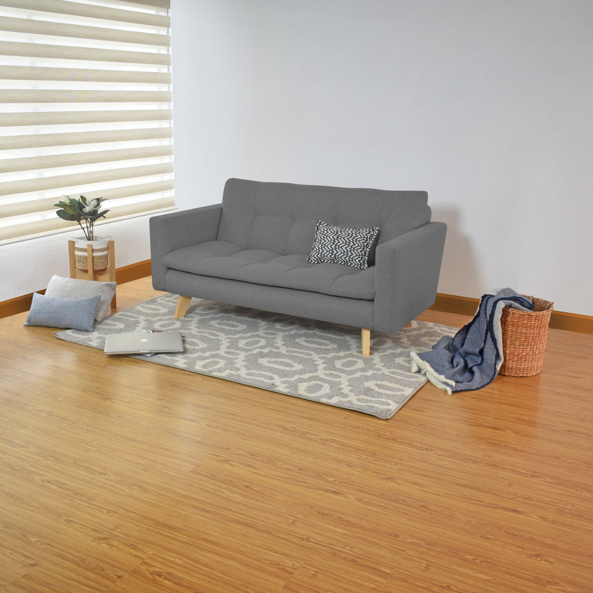 Sofá Manila Gris Dicosta y Matiz Natural 153x80cm de Dos Puestos sin Apoya Brazos