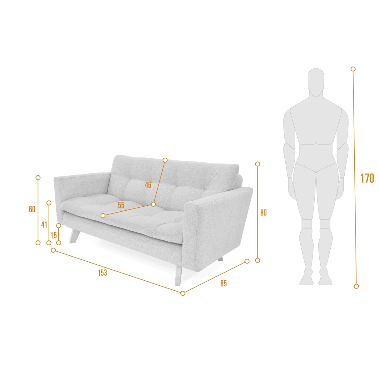 Sofá Manila Gris Dicosta y Matiz Natural 153x80cm de Dos Puestos sin Apoya Brazos