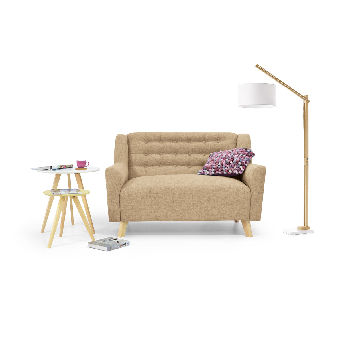 Sofá Marruecos Beige Dicosta y Matiz Natural 140x92cm de Dos Puestos con Apoya Brazos