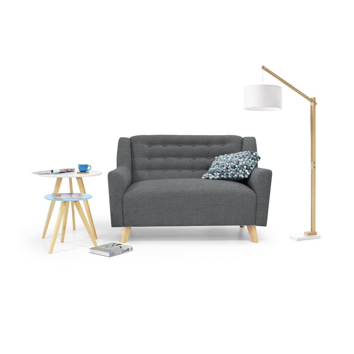 Sofá Marruecos Gris Dicosta y Matiz Natural 140x92cm de Dos Puestos con Apoya Brazos