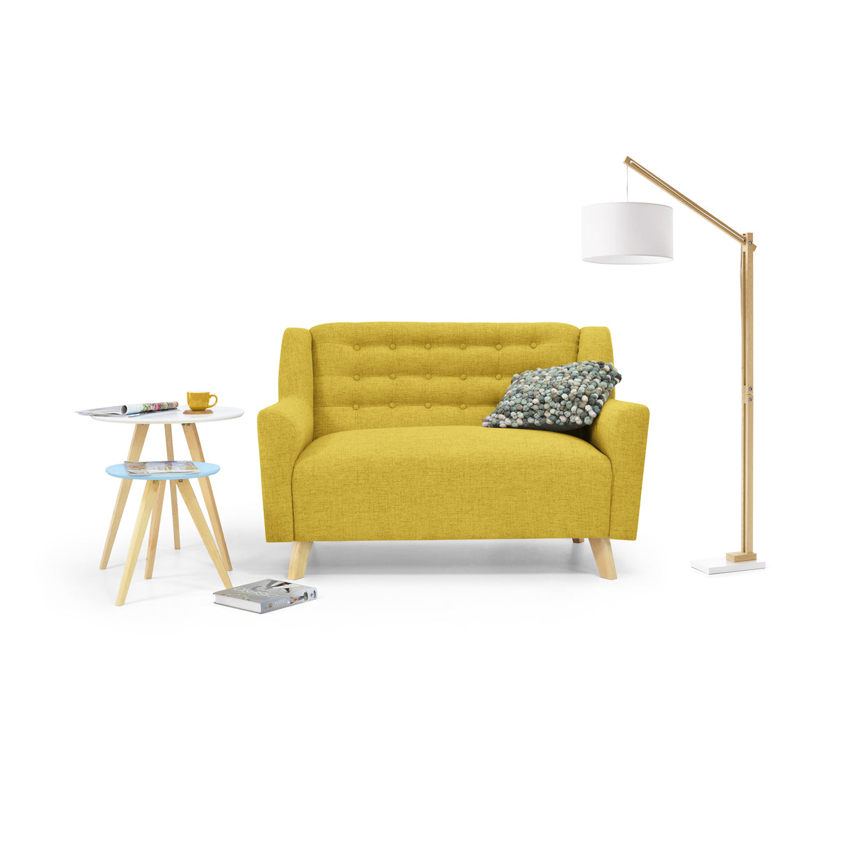 Sofá Marruecos Mostaza Dicosta y Matiz Natural 140x92cm de Dos Puestos con Apoya Brazos