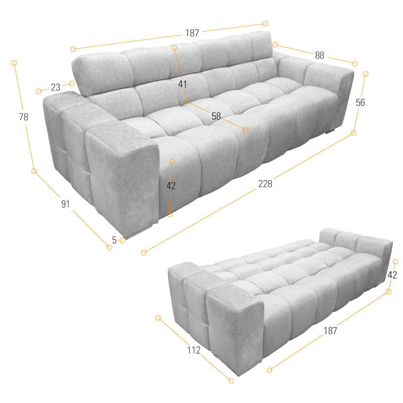 Sofá Cama Miami Plata Shaggy y Matiz Caoba 228x78cm de Tres Puestos Reclinable con Apoya Brazos