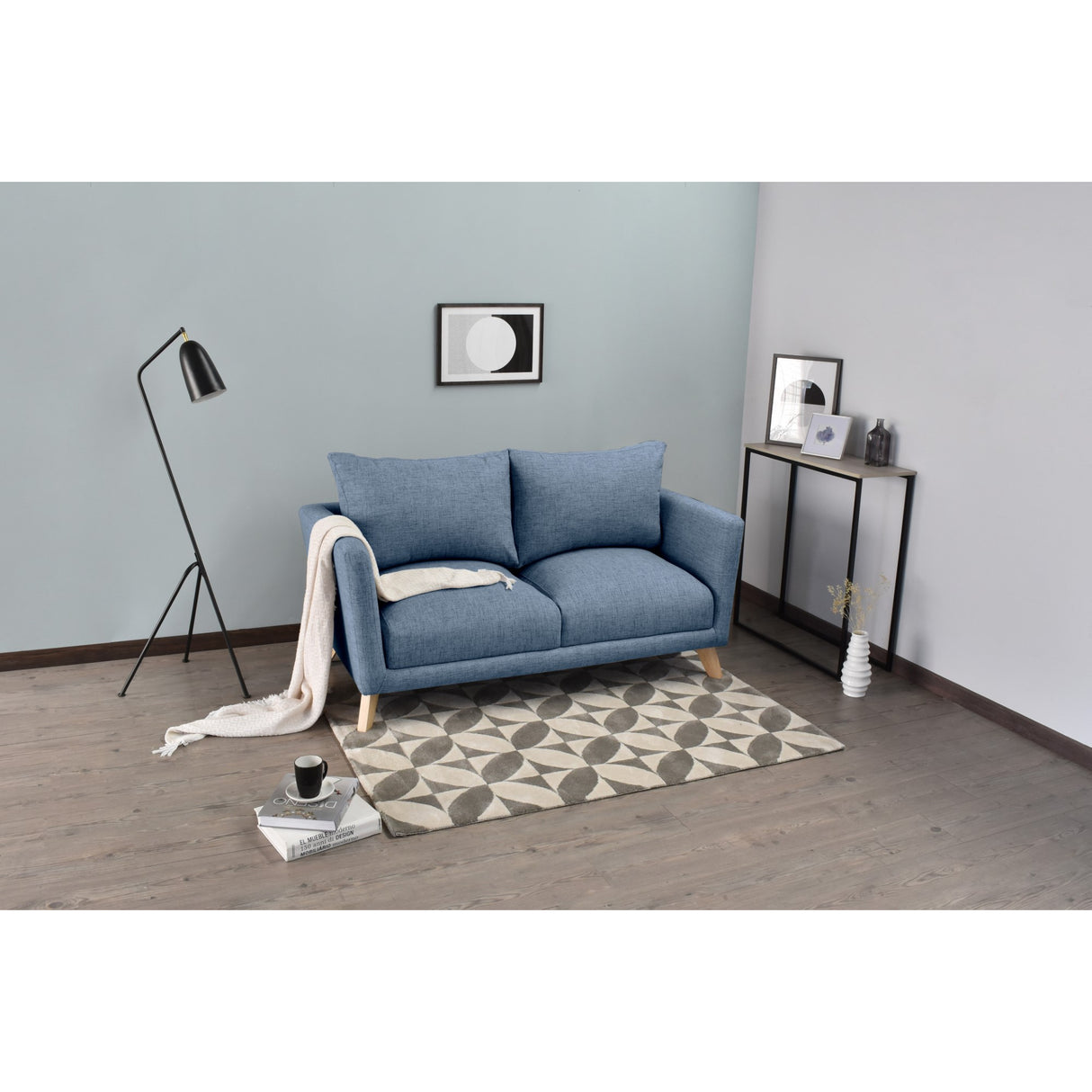 Sofá Montecarlo Índigo Dicosta y Matiz Natural 170x90cm de Tres Puestos con Apoya Brazos