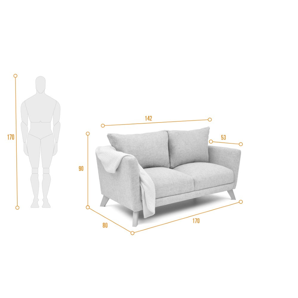 Sofá Montecarlo Petróleo Eureka y Matiz Natural 170x90cm de Tres Puestos con Apoya Brazos