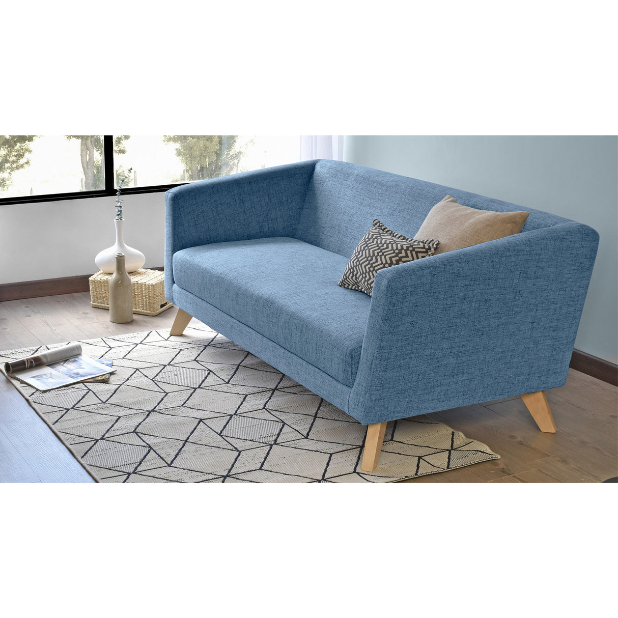 Sofá Montreal Índigo Dicosta y Matiz Natural 170x68cm de Tres Puestos sin Apoya Brazos