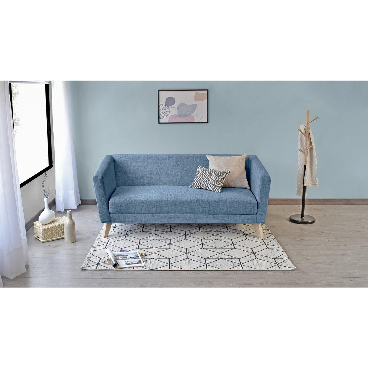 Sofá Montreal Índigo Dicosta y Matiz Natural 170x68cm de Tres Puestos sin Apoya Brazos