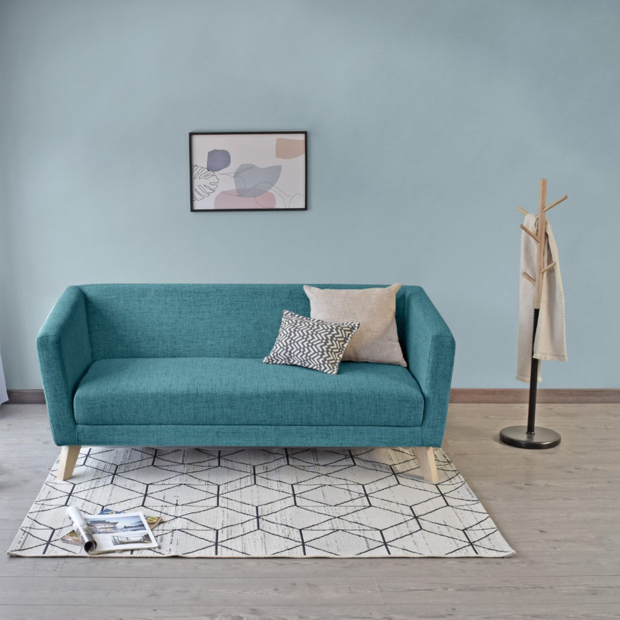 Sofá Montreal Petróleo Eureka y Matiz Natural 170x68cm de Tres Puestos sin Apoya Brazos
