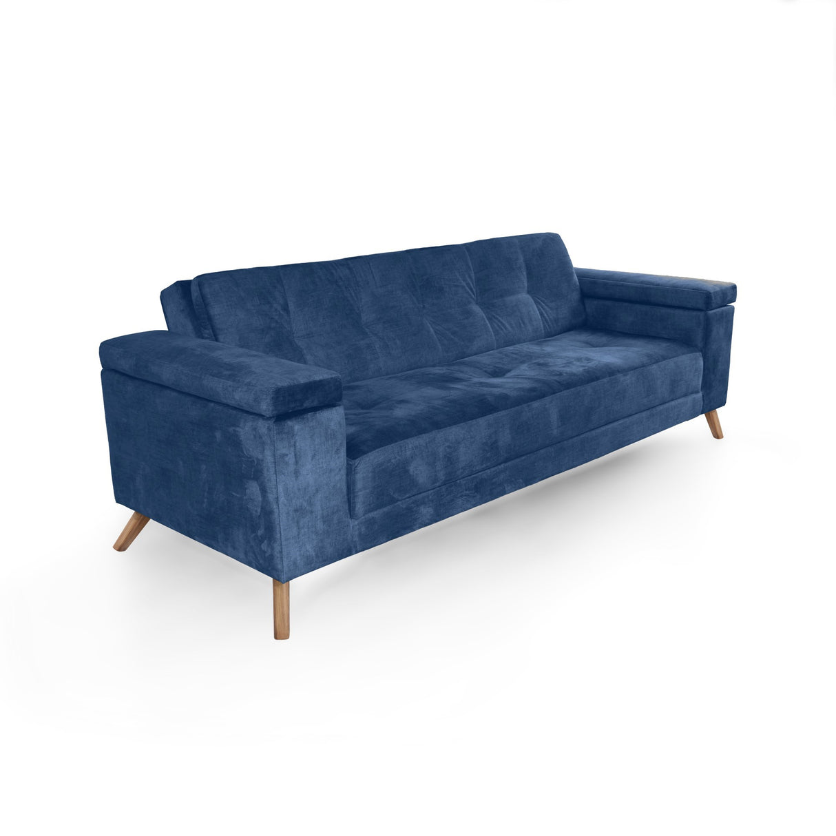Sofá Cama Moretto Azul Sky y Matiz Caoba 230x82cm de Tres Puestos Reclinable sin Apoya Brazos
