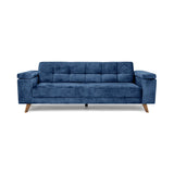 Sofá Cama Moretto Azul Sky y Matiz Caoba 230x82cm de Tres Puestos Reclinable sin Apoya Brazos