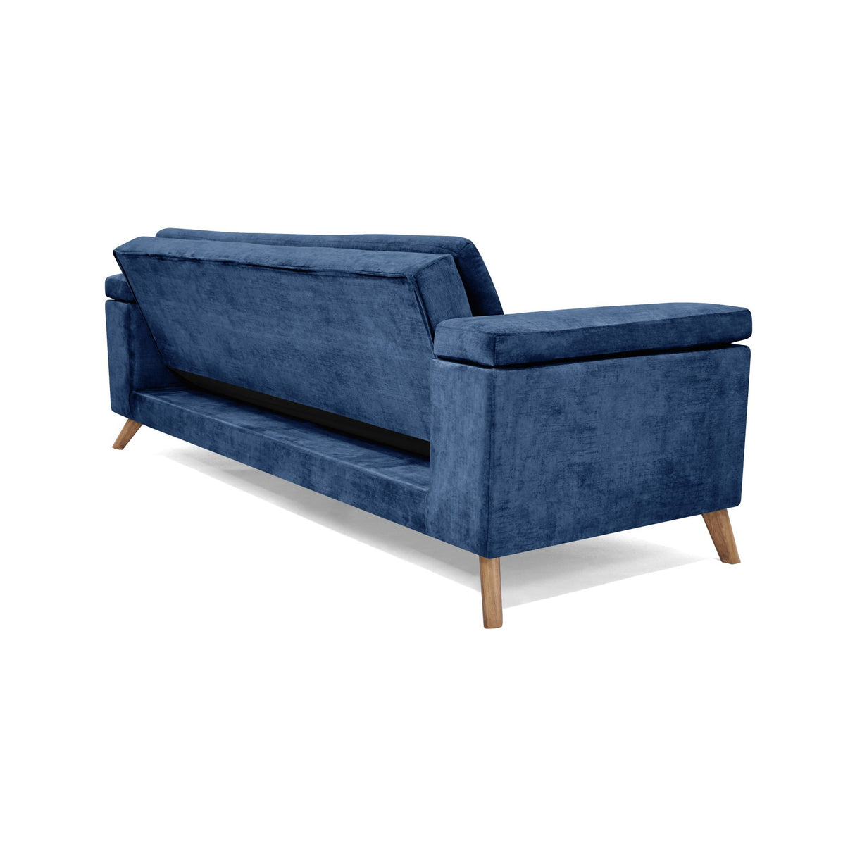 Sofá Cama Moretto Azul Sky y Matiz Caoba 230x82cm de Tres Puestos Reclinable sin Apoya Brazos