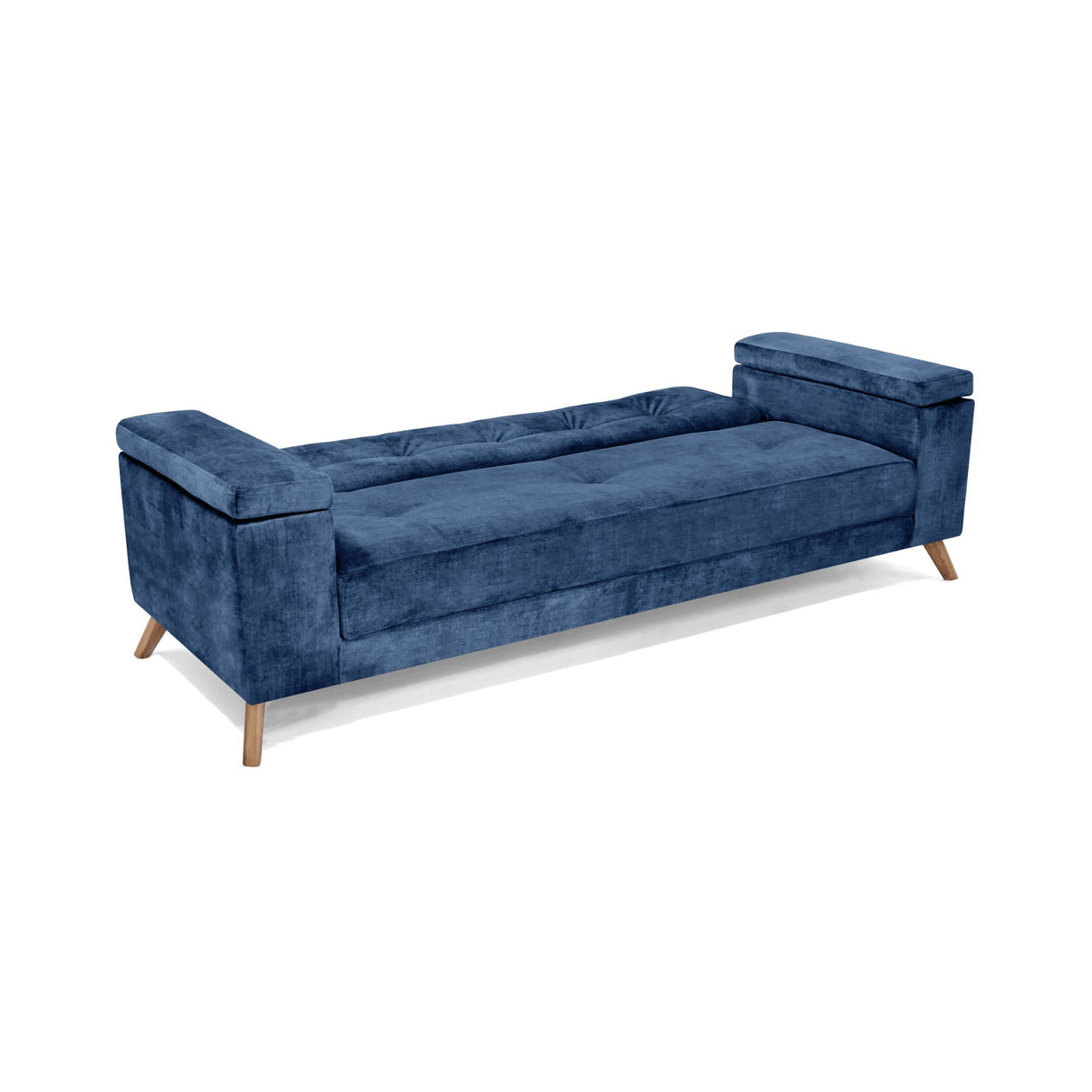 Sofá Cama Moretto Azul Sky y Matiz Caoba 230x82cm de Tres Puestos Reclinable sin Apoya Brazos