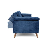 Sofá Cama Moretto Azul Sky y Matiz Caoba 230x82cm de Tres Puestos Reclinable sin Apoya Brazos