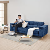 Sofá Cama Moretto Azul Sky y Matiz Caoba 230x82cm de Tres Puestos Reclinable sin Apoya Brazos