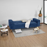 Sofá Cama Moretto Azul Sky y Matiz Caoba 230x82cm de Tres Puestos Reclinable sin Apoya Brazos