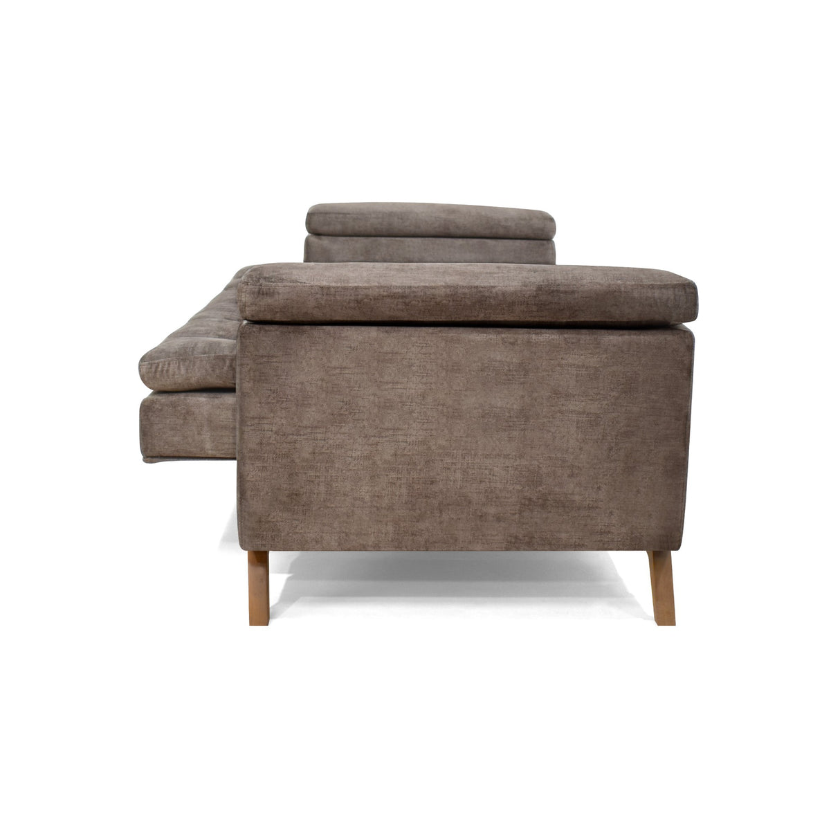 Sofá Cama Moretto Taupe Sky y Matiz Caoba 230x82cm de Tres Puestos Reclinable sin Apoya Brazos