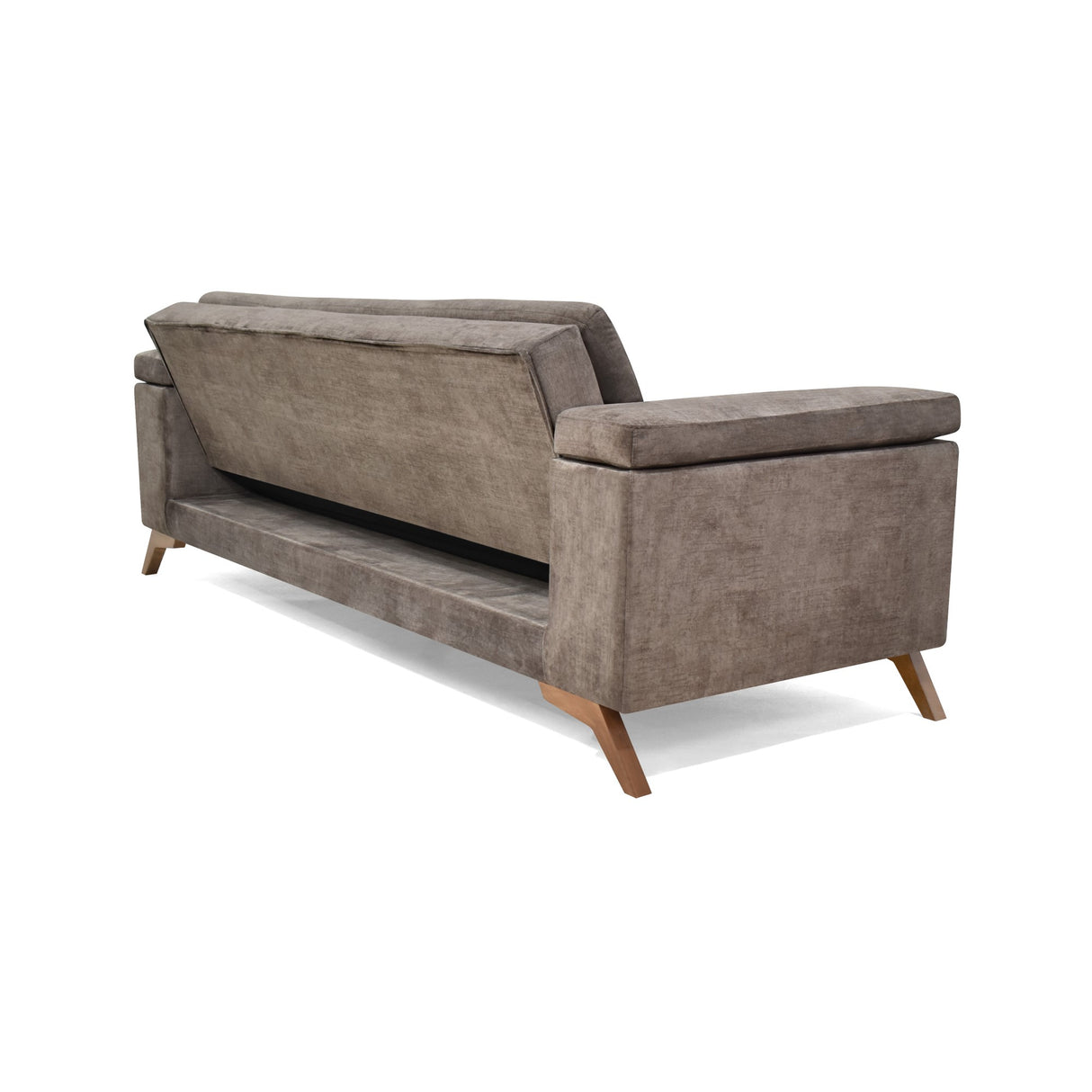 Sofá Cama Moretto Taupe Sky y Matiz Caoba 230x82cm de Tres Puestos Reclinable sin Apoya Brazos