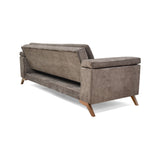 Sofá Cama Moretto Taupe Sky y Matiz Caoba 230x82cm de Tres Puestos Reclinable sin Apoya Brazos