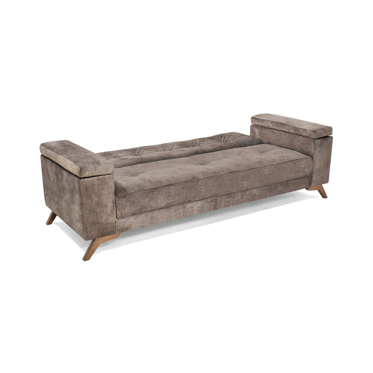 Sofá Cama Moretto Taupe Sky y Matiz Caoba 230x82cm de Tres Puestos Reclinable sin Apoya Brazos