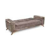 Sofá Cama Moretto Taupe Sky y Matiz Caoba 230x82cm de Tres Puestos Reclinable sin Apoya Brazos