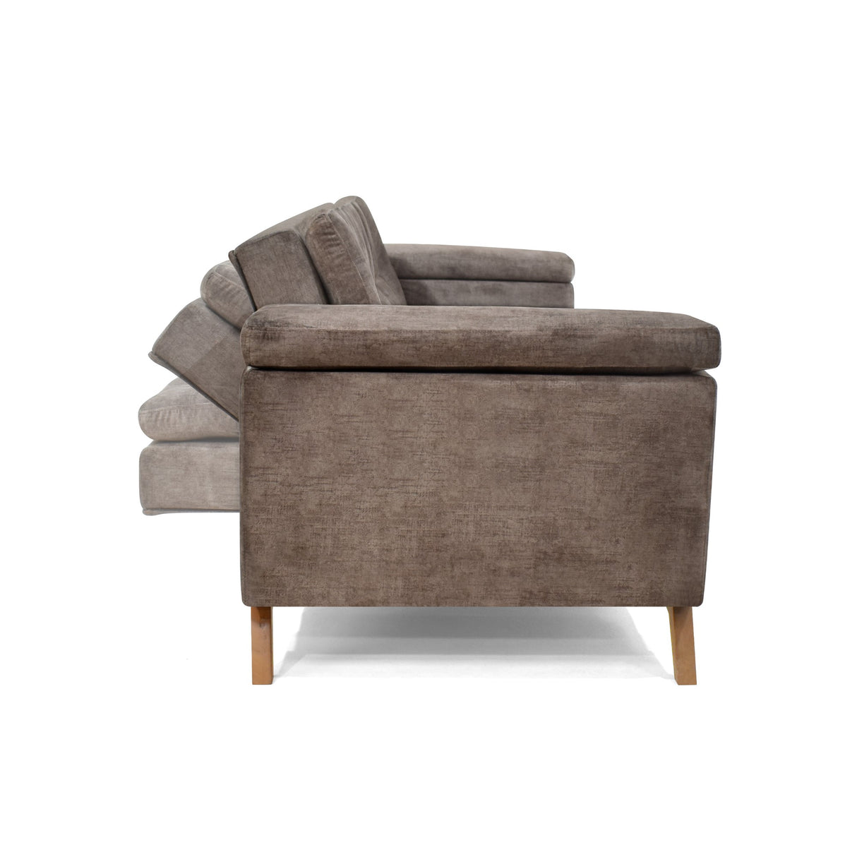 Sofá Cama Moretto Taupe Sky y Matiz Caoba 230x82cm de Tres Puestos Reclinable sin Apoya Brazos
