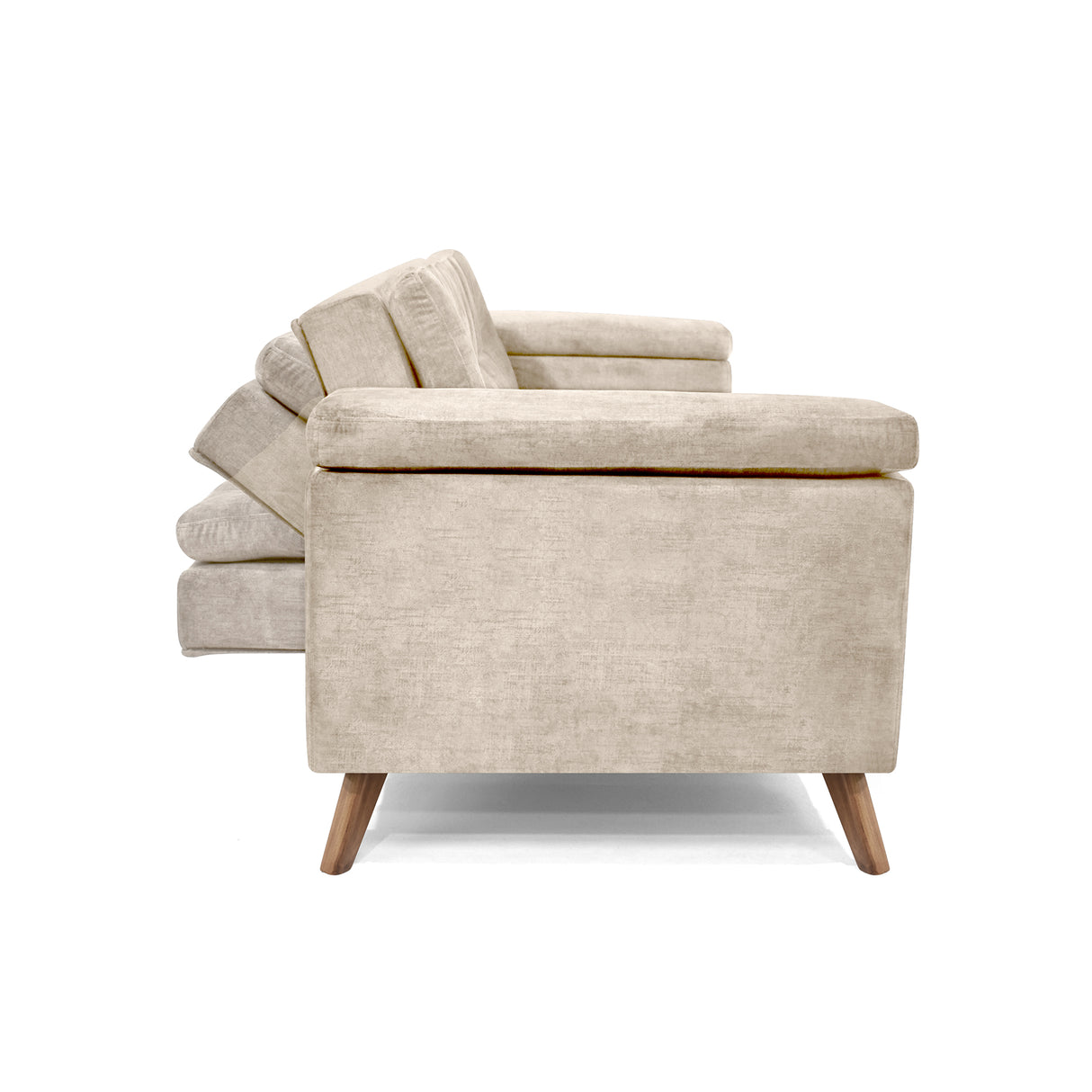 Sofá Cama Moretto Beige Sky y Matiz Caoba 230x82cm de Tres Puestos Reclinable sin Apoya Brazos