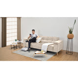 Sofá Cama Moretto Beige Sky y Matiz Caoba 230x82cm de Tres Puestos Reclinable sin Apoya Brazos