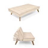 Sofá Cama Morrison Beige Sky y Matiz Caoba 174x80cm de Tres Puestos Reclinable sin Apoya Brazos