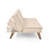 Sofá Cama Morrison Beige Sky y Matiz Caoba 174x80cm de Tres Puestos Reclinable sin Apoya Brazos