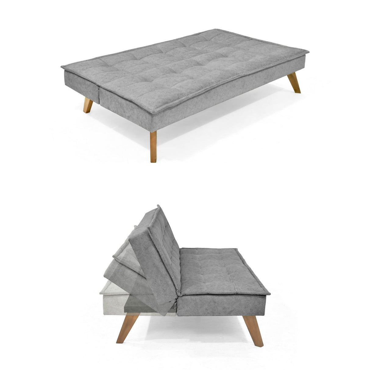 Sofá Cama Morrison Gris Sky y Matiz Caoba 174x80cm de Tres Puestos Reclinable sin Apoya Brazos