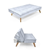 Sofá Cama Morrison Plata Sky y Matiz Caoba 174x80cm de Tres Puestos Reclinable sin Apoya Brazos