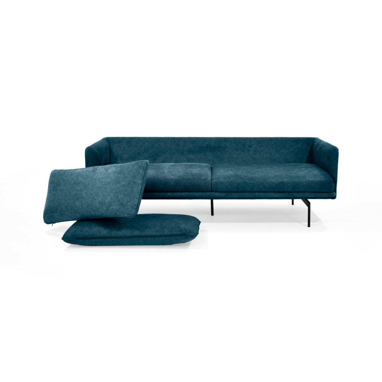 Sofá Mubi Azul Sky y Metálico Negro 197x82cm de Tres Puestos con Apoya Brazos
