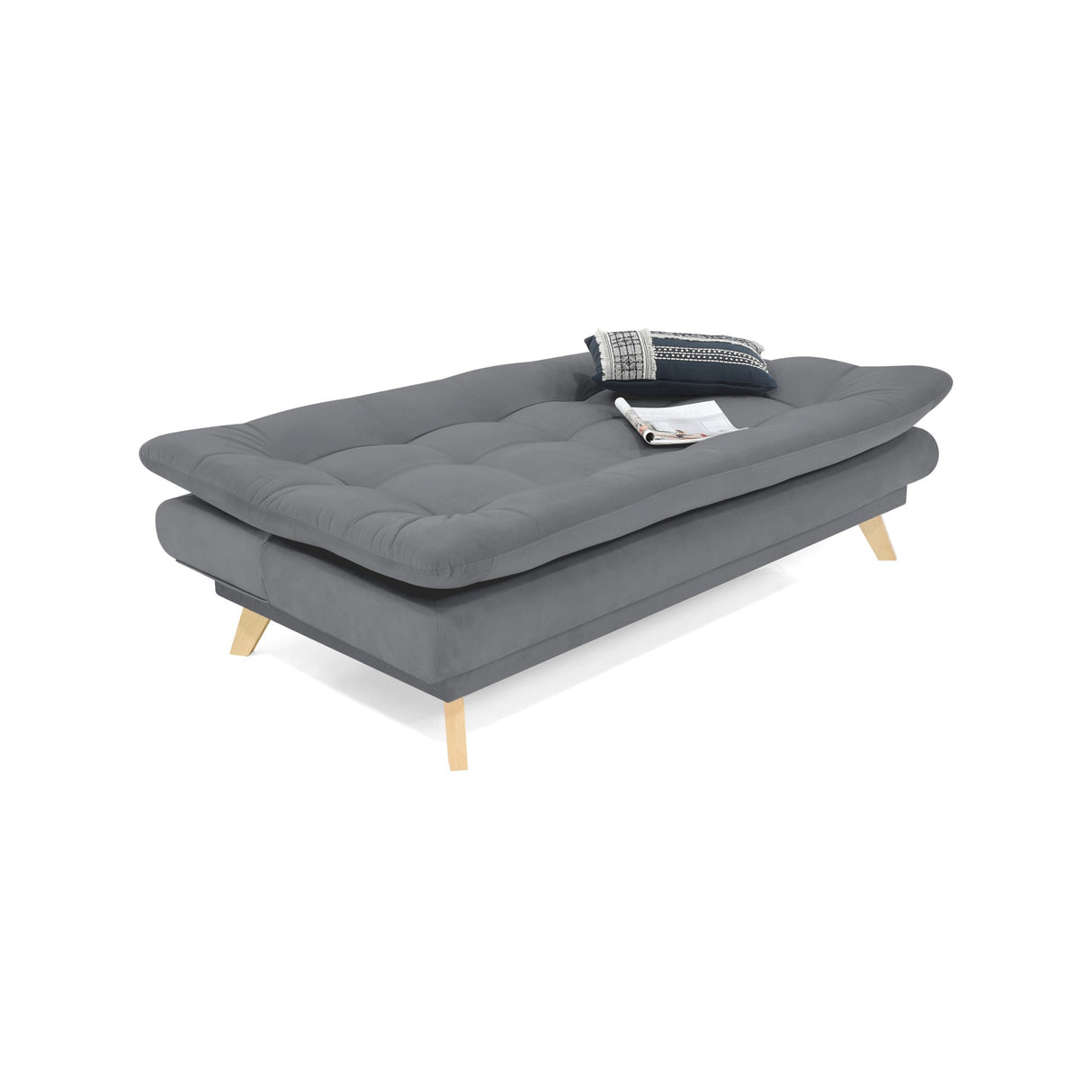 Sofá Cama Munich Gris Denver y Matiz Natural 180x85cm de Tres Puestos Reclinable sin Apoya Brazos