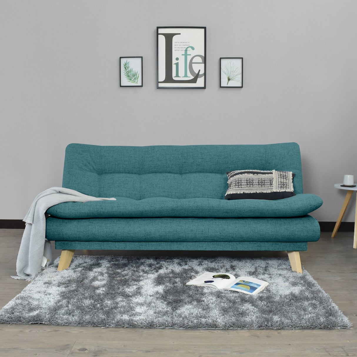 Sofá Cama Munich Petróleo Eureka y Matiz Natural 180x85cm de Tres Puestos Reclinable sin Apoya Brazos