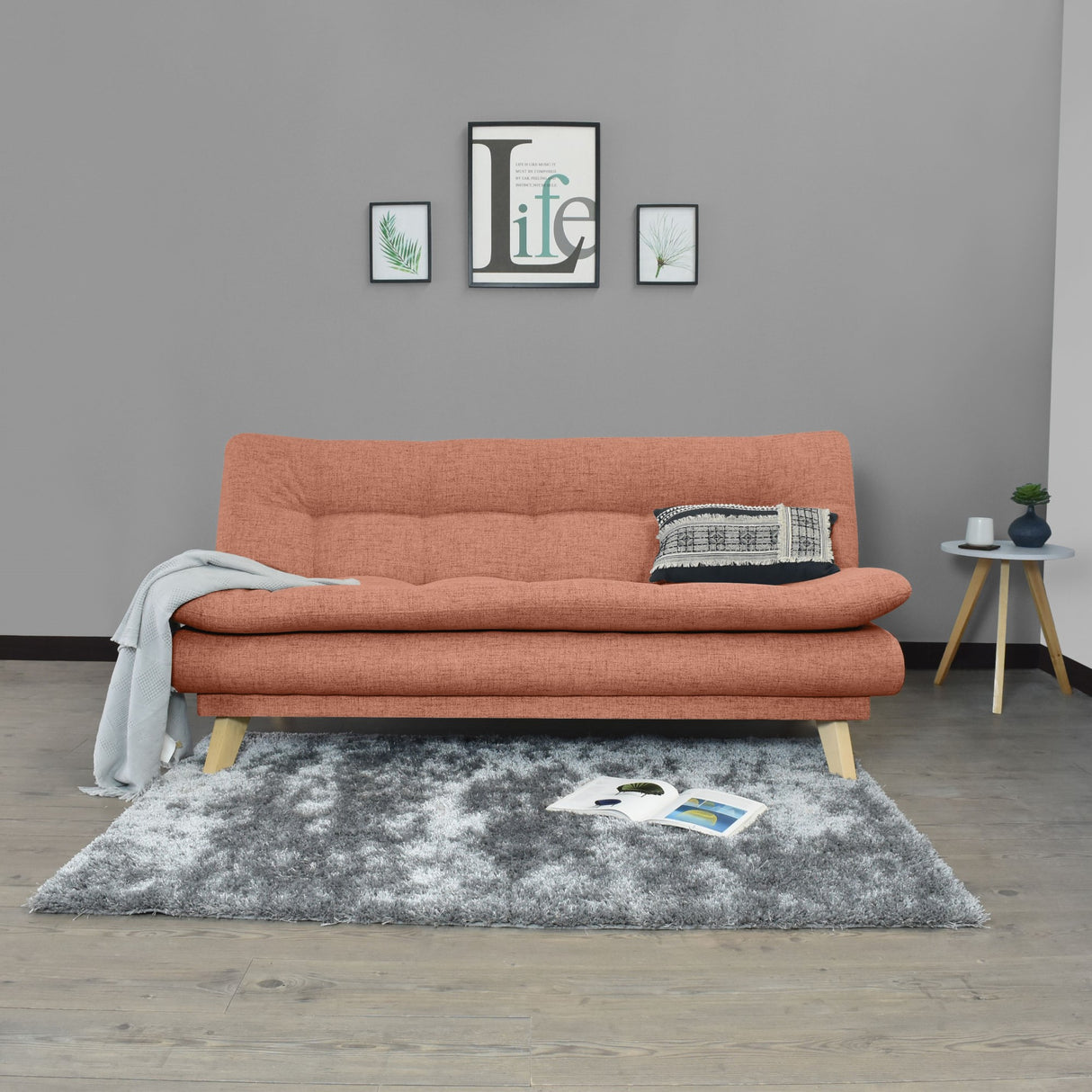 Sofá Cama Munich Salmón Dicosta y Matiz Natural 180x85cm de Tres Puestos Reclinable sin Apoya Brazos