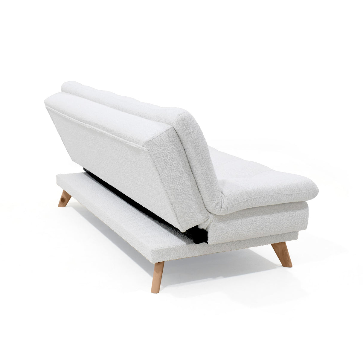 Sofá Cama Munich Blanco Shaggy y Matiz Natural 180x85cm de Tres Puestos Reclinable sin Apoya Brazos